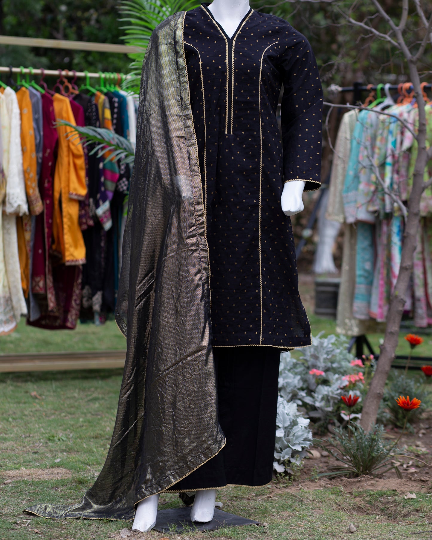 🖤 Jungle Theme Collection – Ethnic 3-Piece Jacquard Set (Black, Medium) - JT06