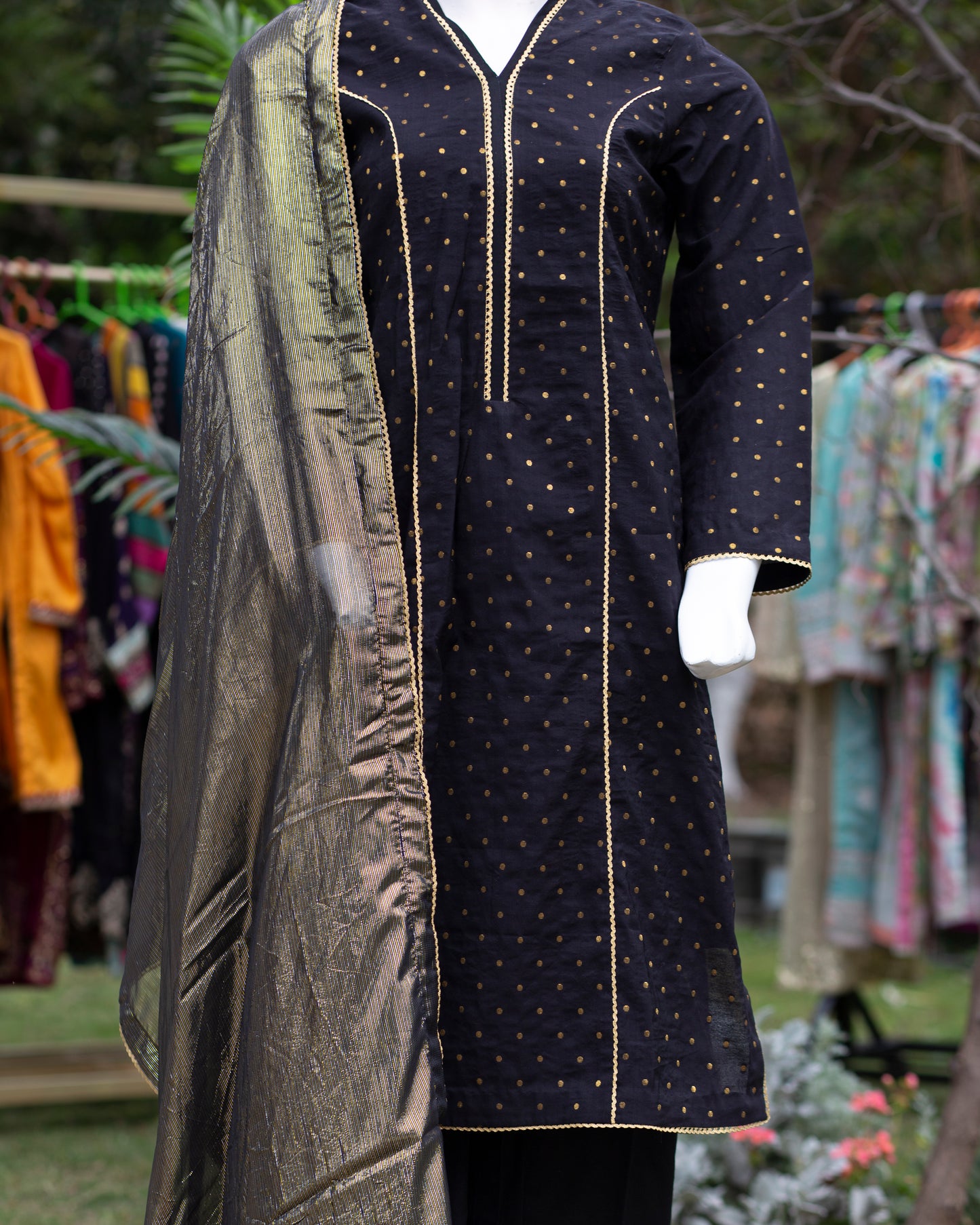 🖤 Jungle Theme Collection – Ethnic 3-Piece Jacquard Set (Black, Medium) - JT06