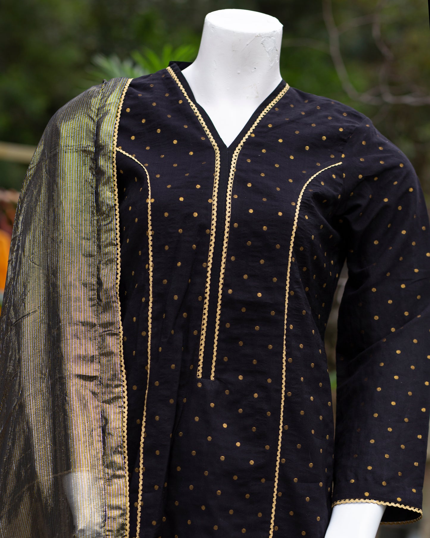 🖤 Jungle Theme Collection – Ethnic 3-Piece Jacquard Set (Black, Medium) - JT06