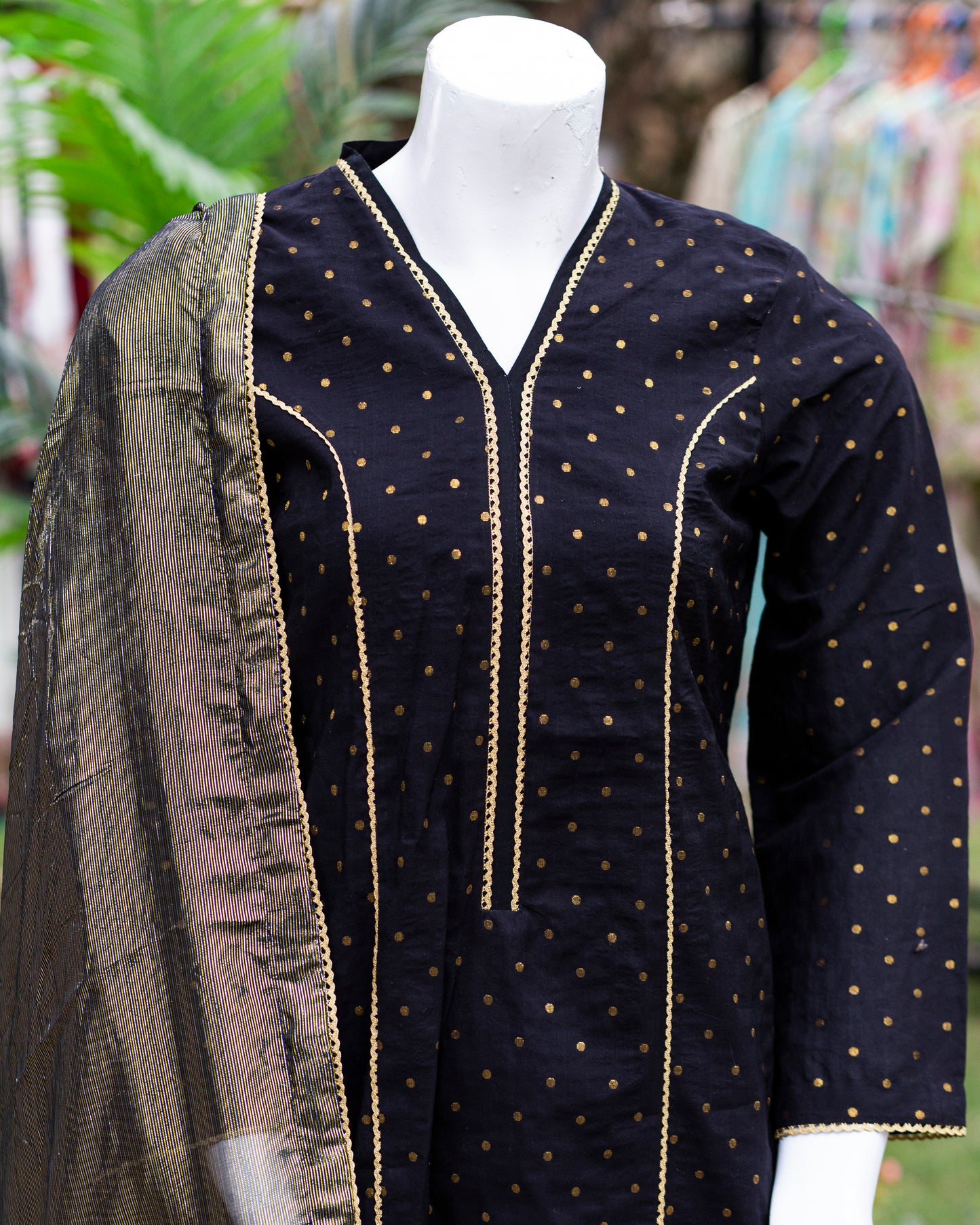 🖤 Jungle Theme Collection – Ethnic 3-Piece Jacquard Set (Black, Medium) - JT06