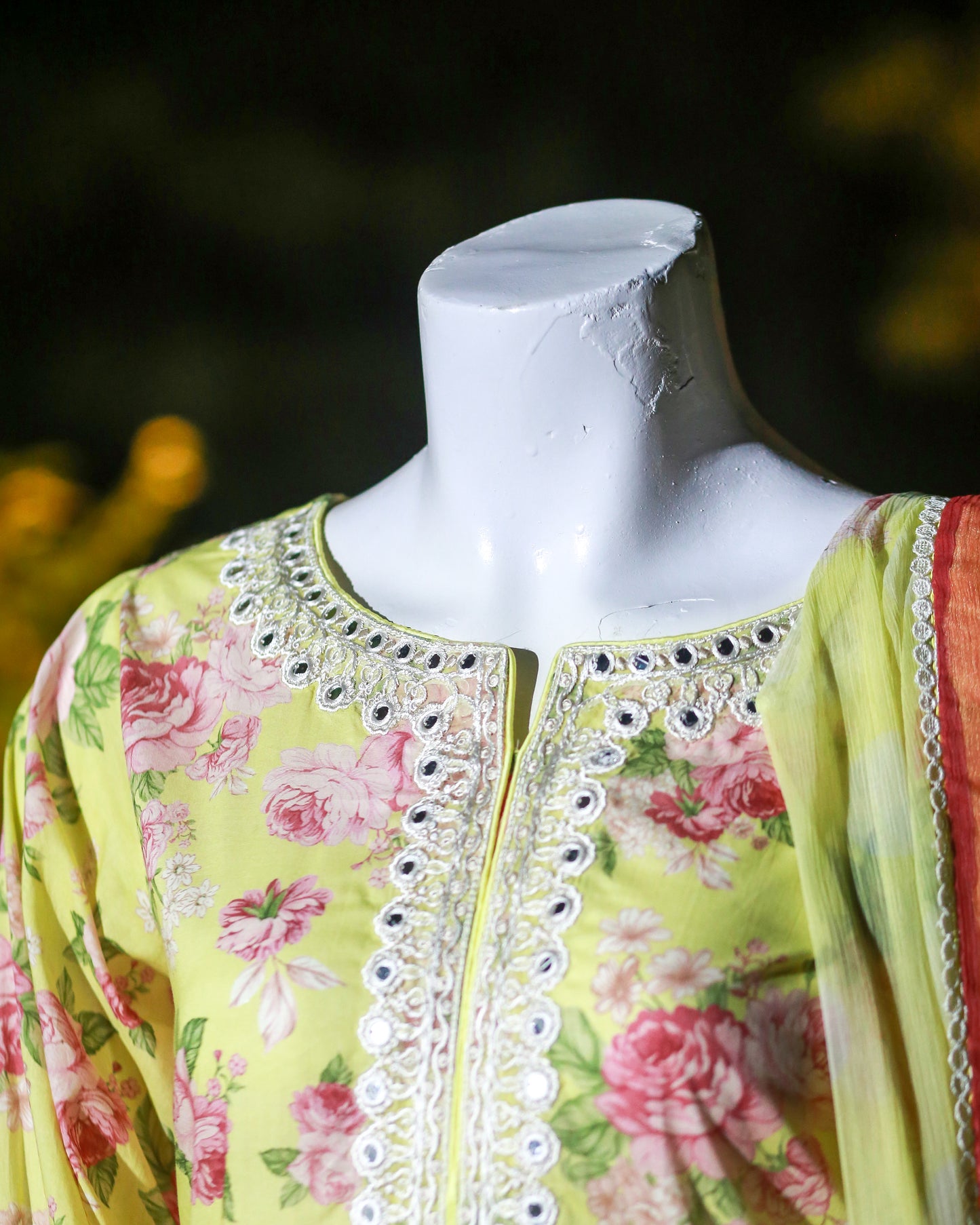 Laamana Collection – Maria B 3-Piece Embroidered Lawn Suit in Lime Yellow (Medium) LM37