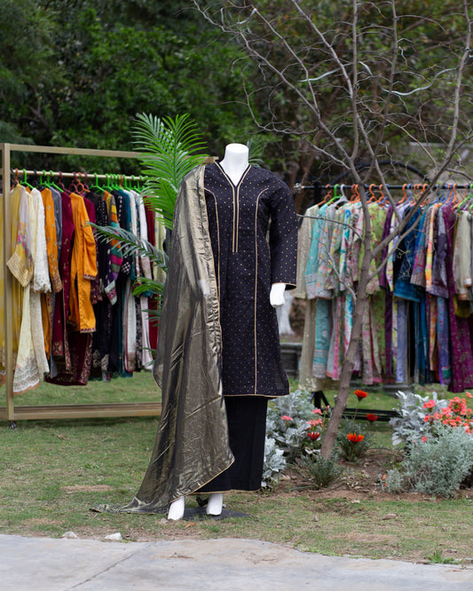 🖤 Jungle Theme Collection – Ethnic 3-Piece Jacquard Set (Black, Medium) - JT06