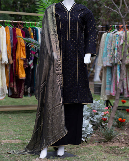 🖤 Jungle Theme Collection – Ethnic 3-Piece Jacquard Set (Black, Medium) - JT06