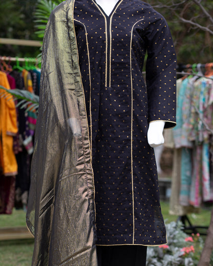 🖤 Jungle Theme Collection – Ethnic 3-Piece Jacquard Set (Black, Medium) - JT06