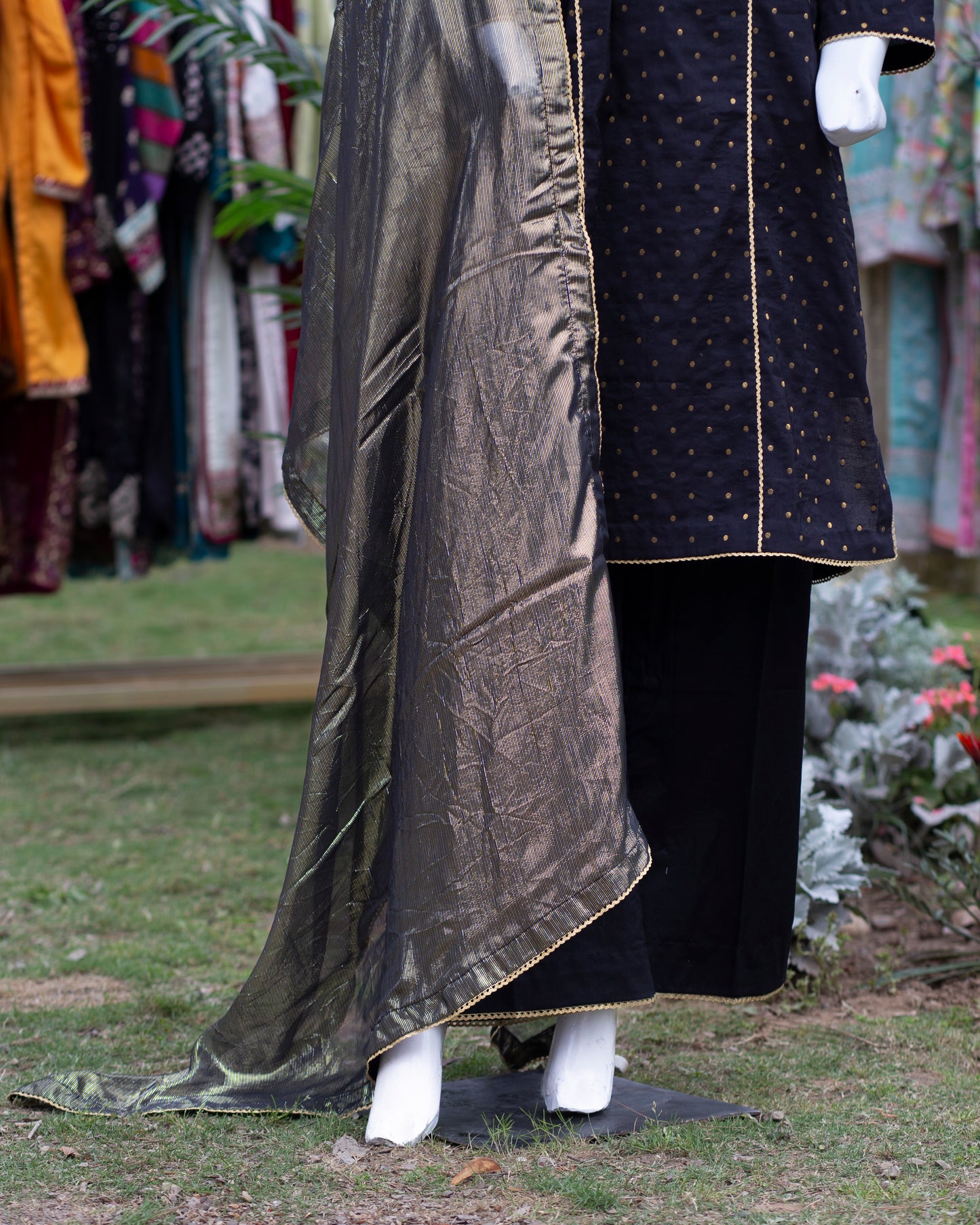 🖤 Jungle Theme Collection – Ethnic 3-Piece Jacquard Set (Black, Medium) - JT06