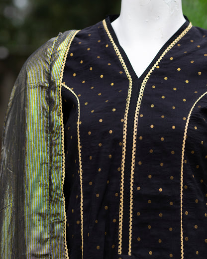 🖤 Jungle Theme Collection – Ethnic 3-Piece Jacquard Set (Black, Medium) - JT06