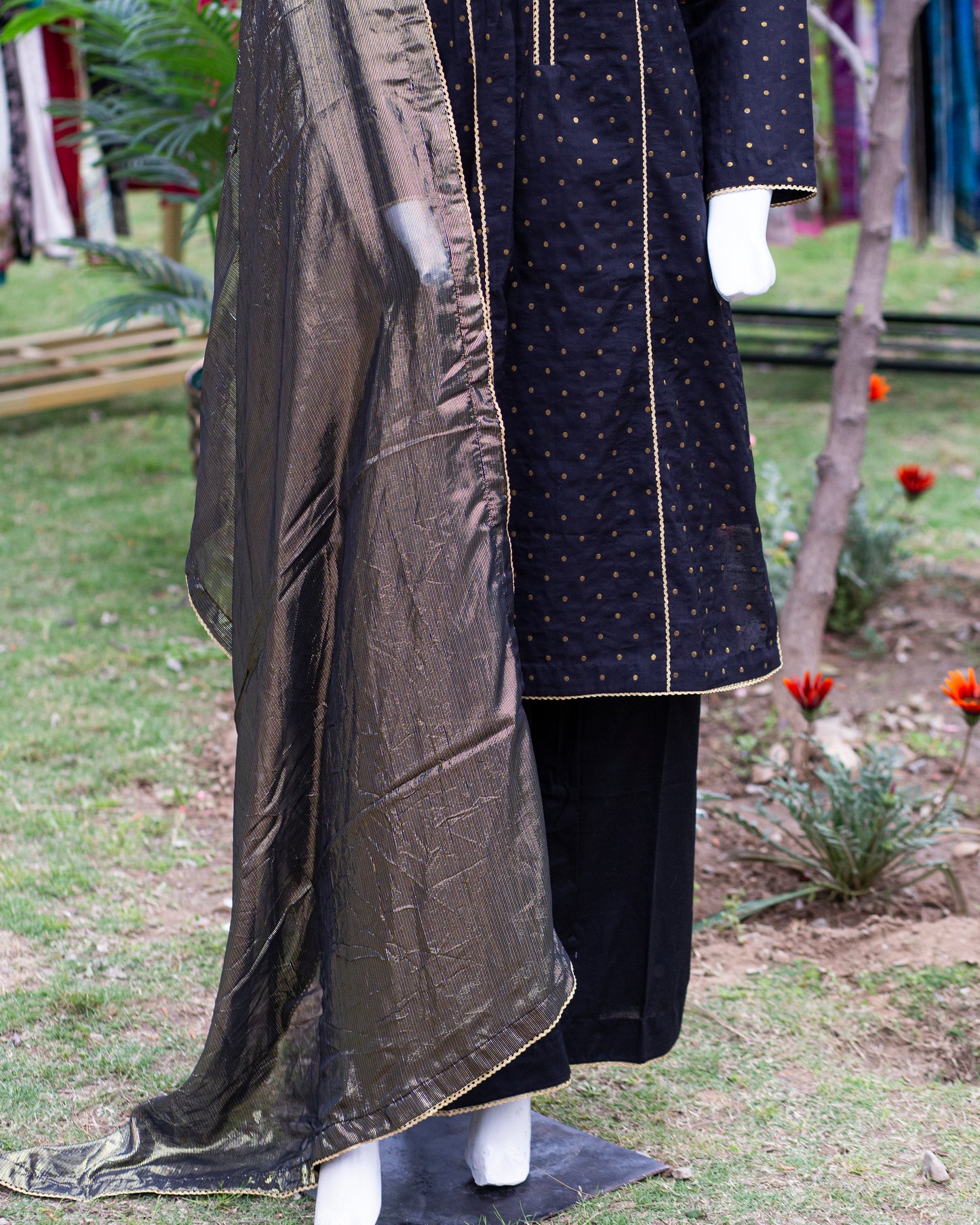 🖤 Jungle Theme Collection – Ethnic 3-Piece Jacquard Set (Black, Medium) - JT06