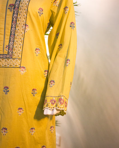 🌿 Jungle Theme Collection – Qalamkar 3-Piece Embroidered Set (Light Green, Large) - JT05