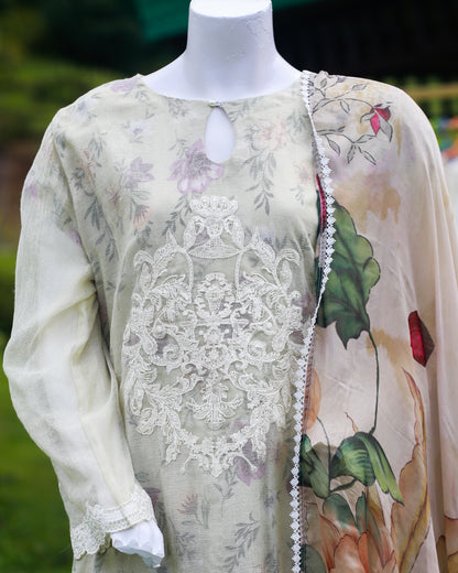 Laamana Collection – 4-Piece Baroque Lawn & Net Formal Set in Light Green (Large) - LB42