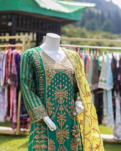 Laamana Collection – Hussain Rehar Luxury Lawn 3-Piece in Green (Medium) LH38